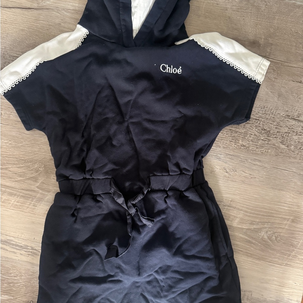Chloé Black & Blue RomperDress with Logo and Hood - Picture 3 of 6